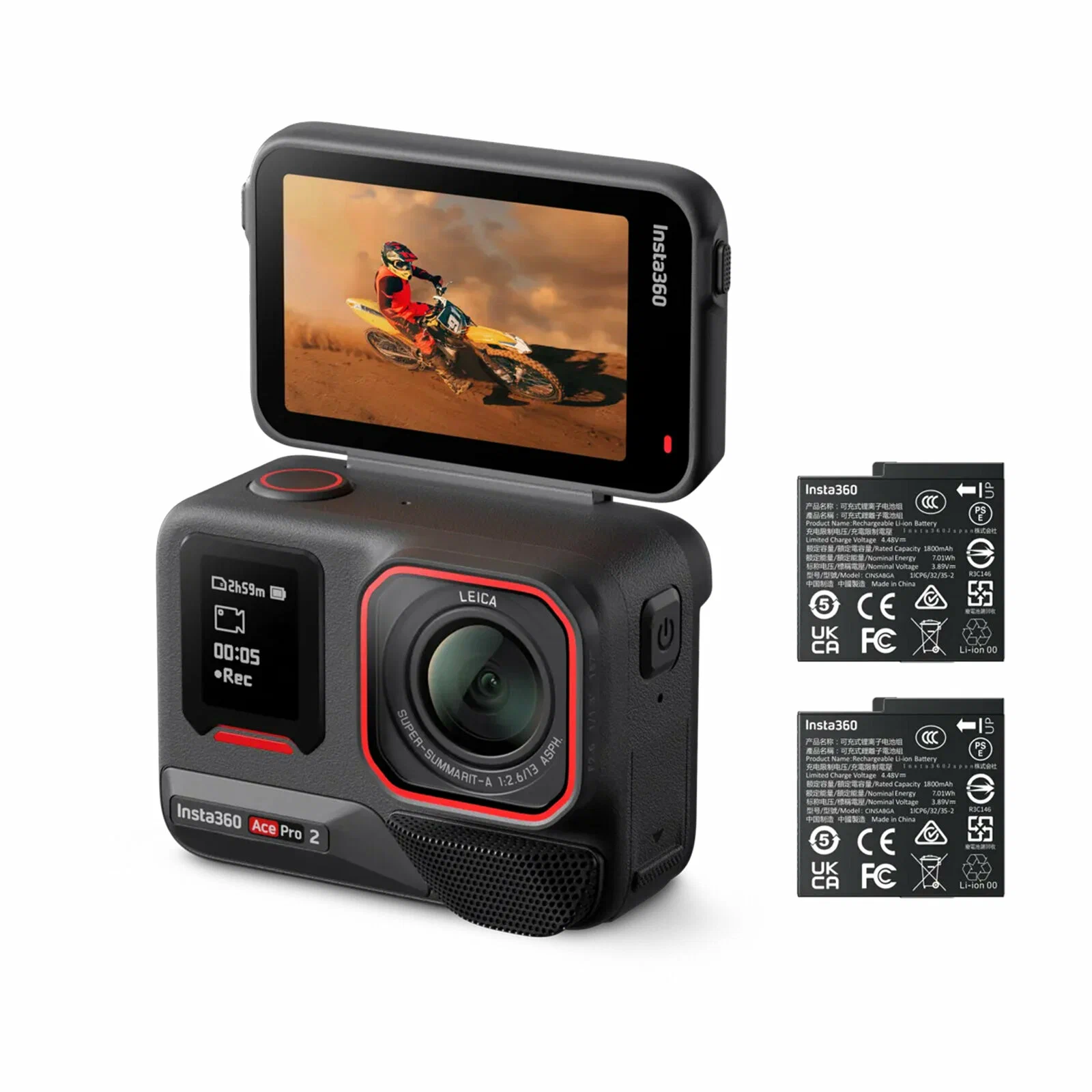 Экшн-камера Insta360 Ace Pro 2 + 2 аккумулятора, Черная (Midnight Black)