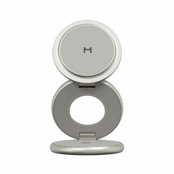 Складное беспроводное зарядное устройство 3 в 1 Magssory Signature Disc Pro для Apple, с магнитами, с поддержкой Qi2, цвет: титановый (Titan)
